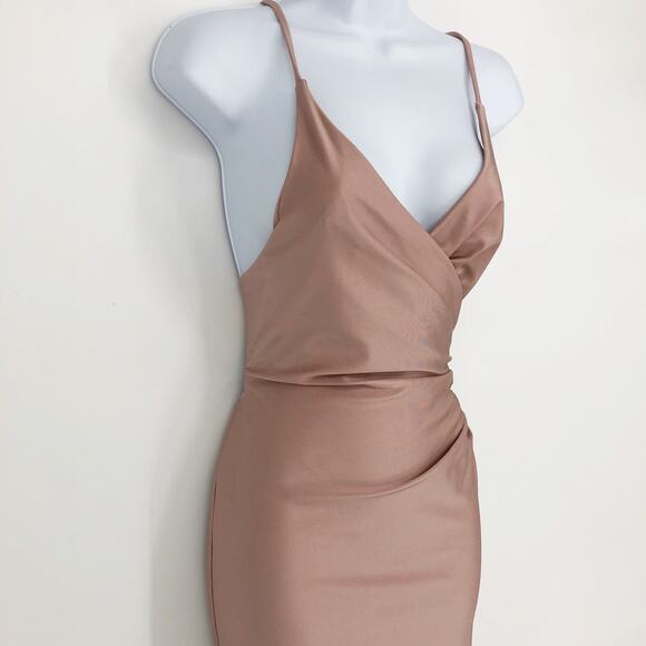 LA FEMME 29848 Jersey Long Gown 2 Pink Mauve Faux Wrap V Neck Prom Dress NWT - Picture 8 of 16